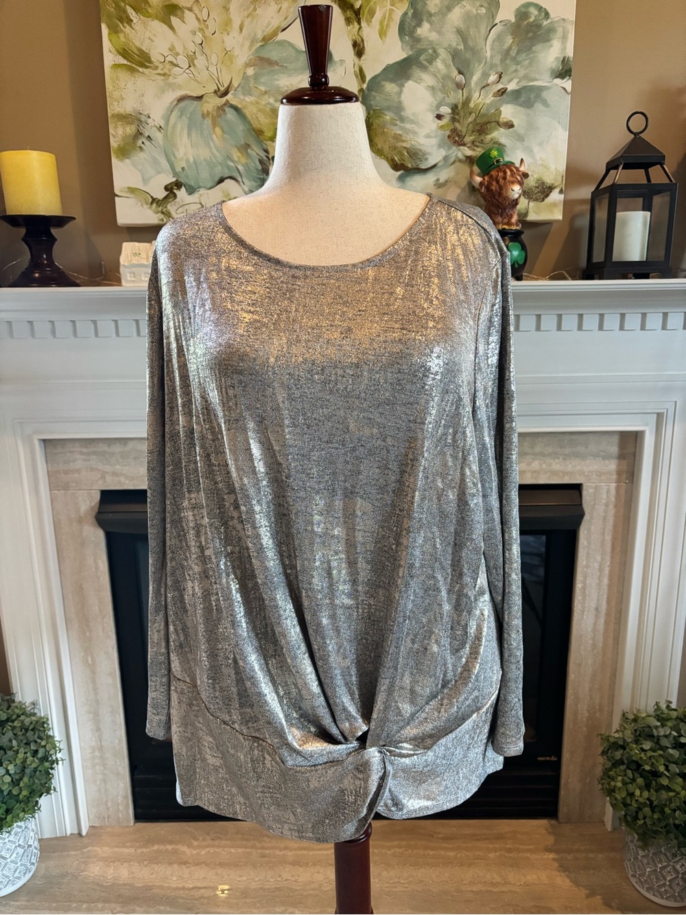*NEW* Lane Bryant Silver Metallic Blouse Illusions Collection - Size 22/24